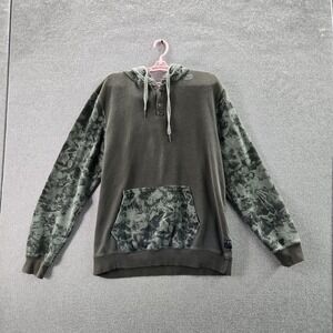 Fox Men Hoodie L Green Embroidered Camouflage Henley Slim Fit Grunge Y2K